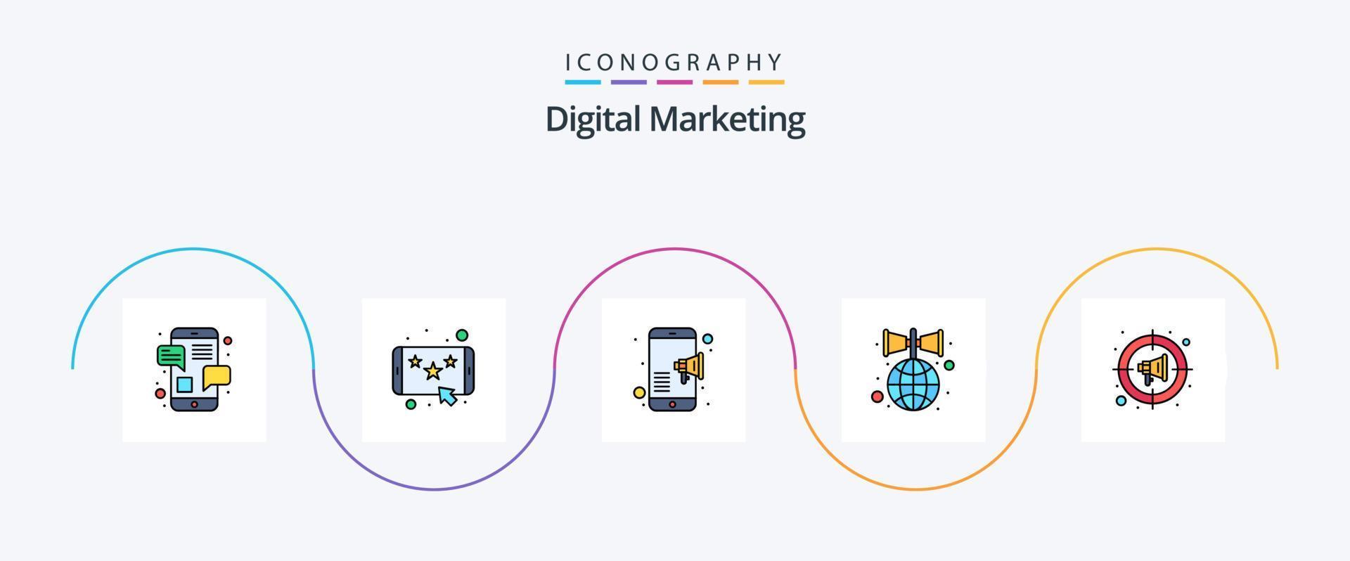 ligne de marketing numérique remplie de 5 icônes plates, y compris le marketing numérique. orateur. La publicité. promotion. afficher vecteur