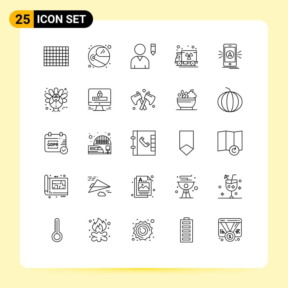 ensemble moderne de 25 lignes de pictogrammes d'éléments de conception vectoriels modifiables de l'application de profil de camping de l'emplacement vecteur