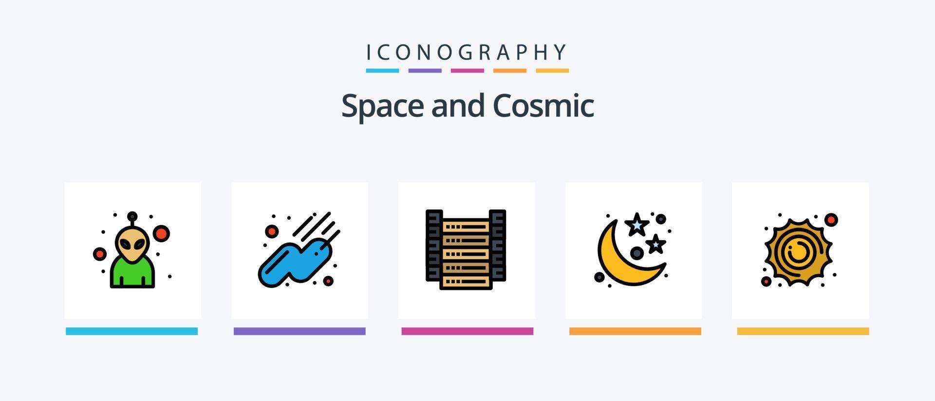 ligne d'espace remplie de 5 packs d'icônes comprenant des étoiles. planète. Satellite. lune. avatar. conception d'icônes créatives vecteur