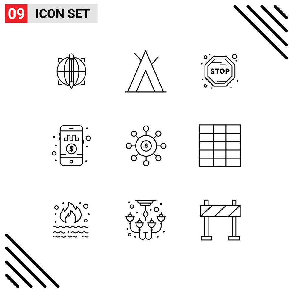 pack d'icônes vectorielles stock de 9 signes et symboles de ligne pour semer de l'argent voyage dollar payer de l'argent éléments de conception vectoriels modifiables vecteur