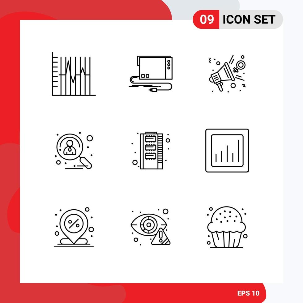 symboles d'icônes universels groupe de 9 contours modernes de l'interface du candidat à l'embauche opinion du conférencier éléments de conception vectoriels modifiables vecteur