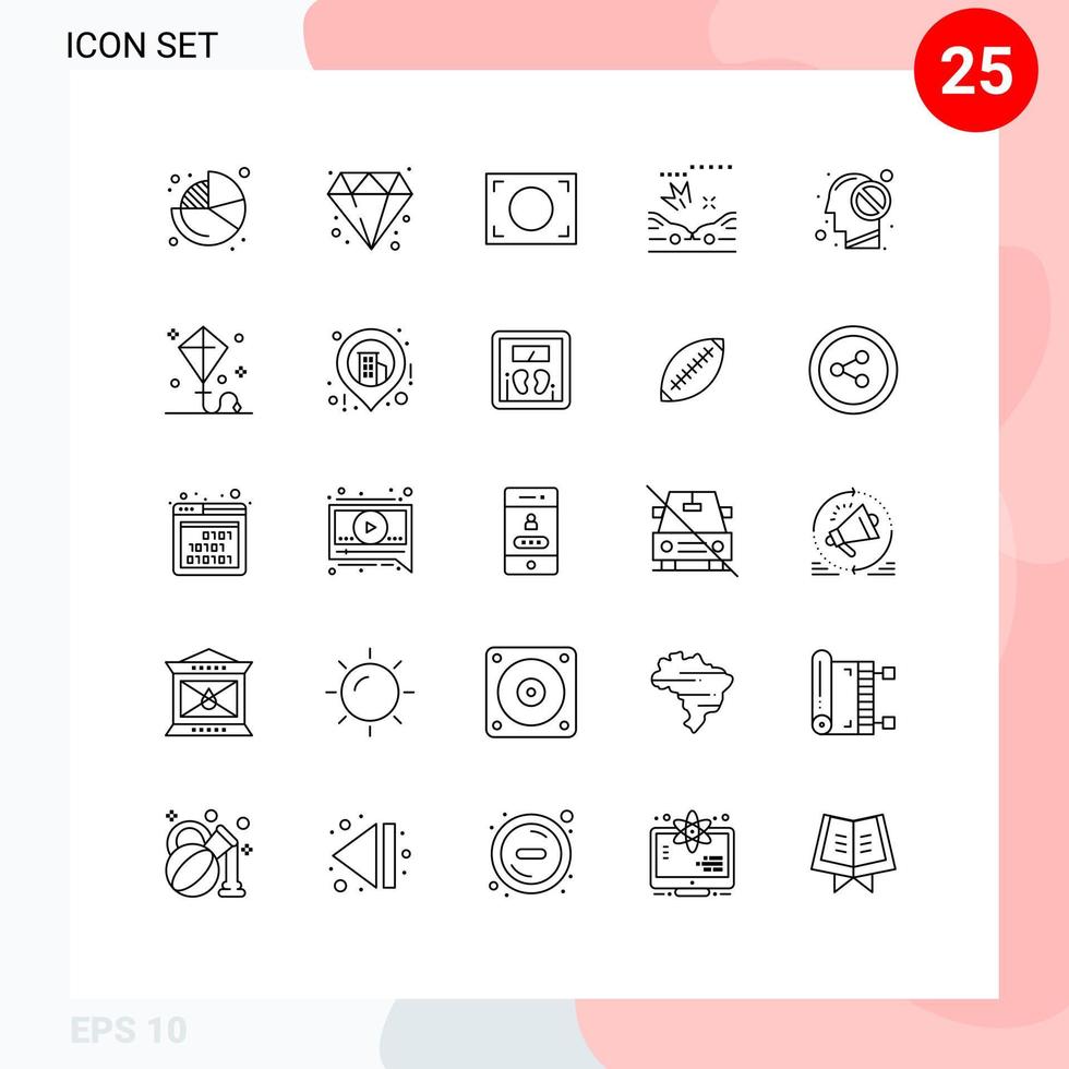 ensemble de 25 symboles d'icônes d'interface utilisateur modernes signes d'accidents d'esprit à cadre fermé heureux éléments de conception vectoriels modifiables vecteur