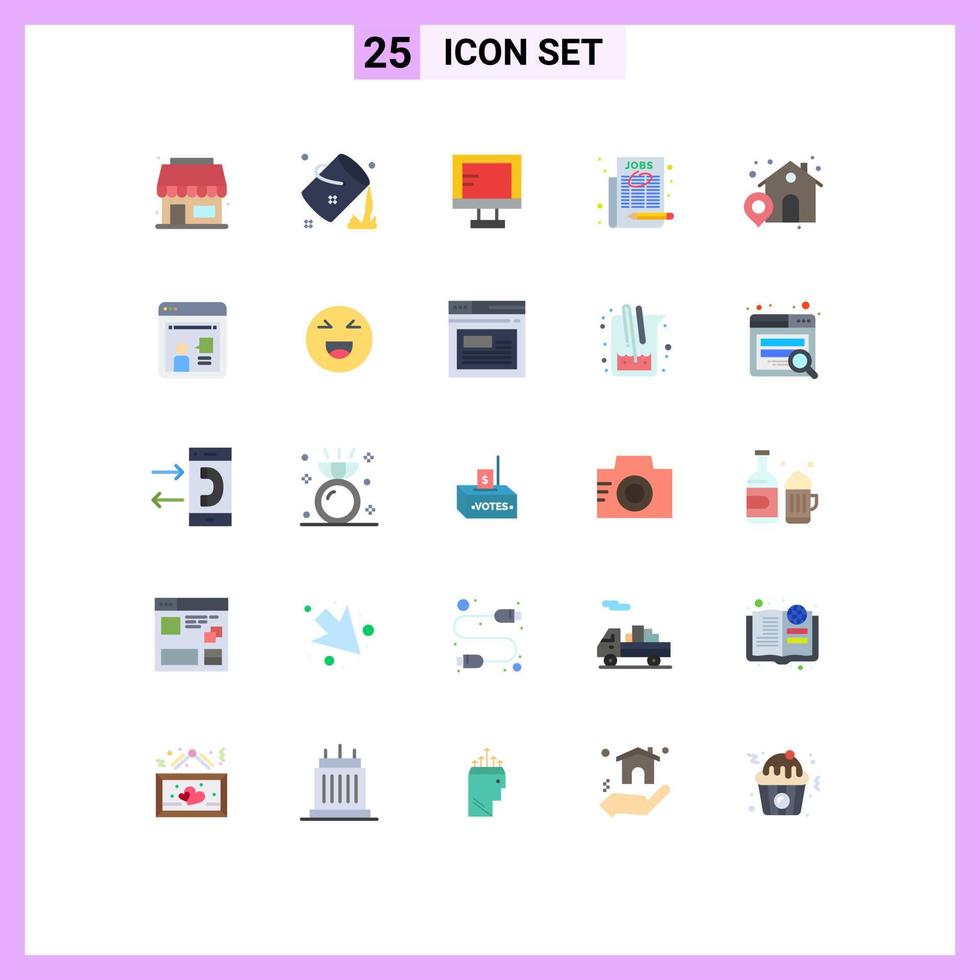 symboles d'icônes universels groupe de 25 couleurs plates modernes de la maison sélectionner un emploi papier d'information informatique éléments de conception vectoriels modifiables vecteur