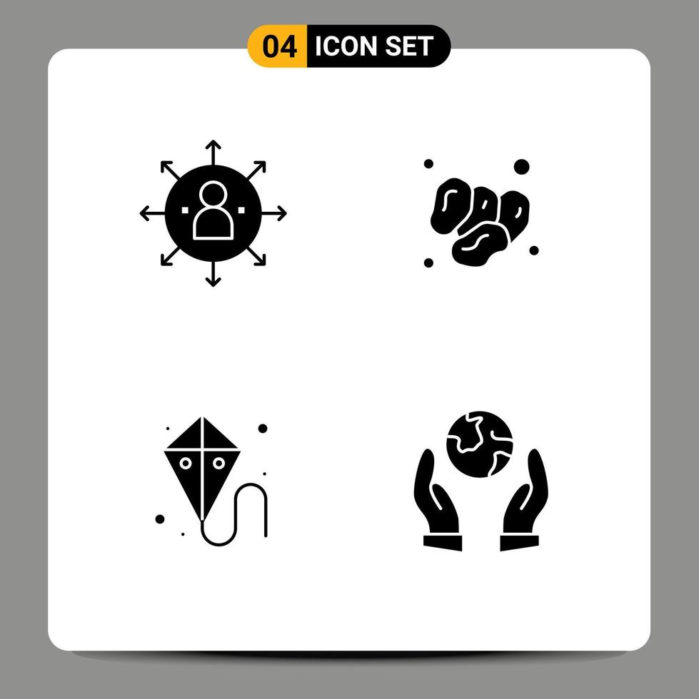 4 icônes créatives signes et symboles modernes de capacités travail alimentaire fruits cerf-volant éléments de conception vectoriels modifiables vecteur