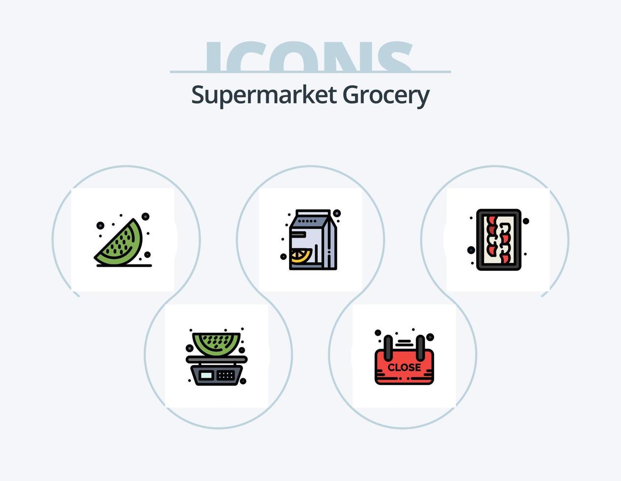 pack d'icônes remplies de ligne d'épicerie 5 conception d'icônes. nourriture. gâteau. vérifier. pain. cuisine vecteur