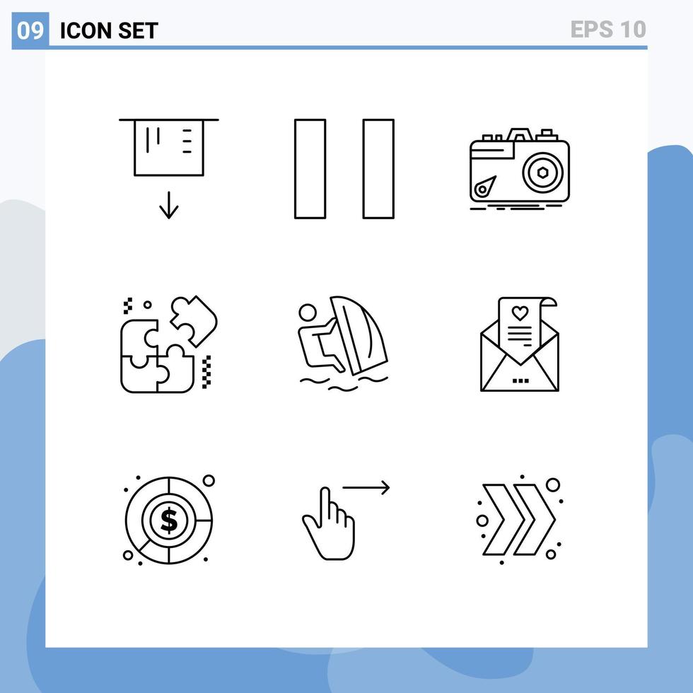 interface utilisateur pack de 9 contours de base d'éléments de conception vectoriels modifiables de surfeur d'eau d'ouverture de vent de courrier vecteur