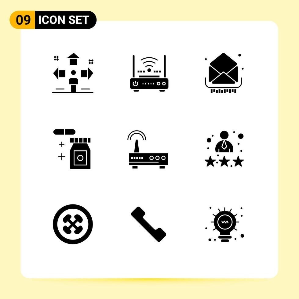 groupe de 9 glyphes solides modernes définis pour les messages internet de la tablette de température e-mail éléments de conception vectoriels modifiables vecteur