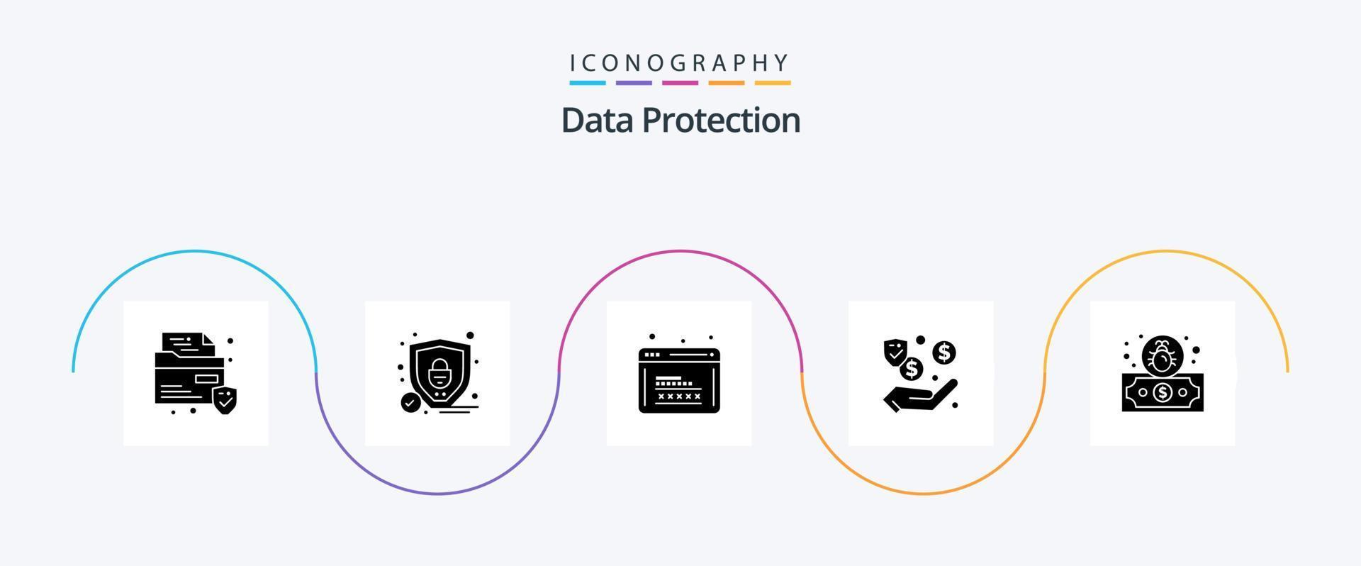 pack d'icônes glyphe 5 de protection des données, y compris la sécurité. dollar. la programmation. en espèces. de l'argent vecteur