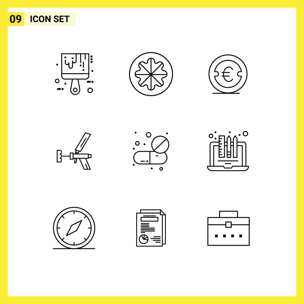 ensemble moderne de 9 contours pictogramme de construction en mousse vitamine foamgun investissement éléments de conception vectoriels modifiables vecteur