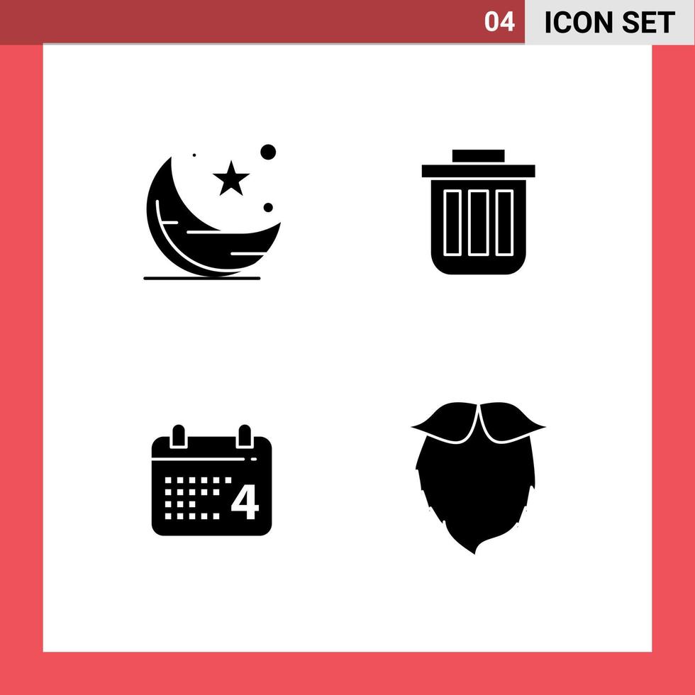 symboles d'icônes universels groupe de 4 glyphes solides modernes de lune conteneur nuit panier bureau éléments de conception vectoriels modifiables vecteur