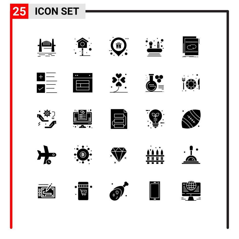 interface mobile glyphe solide ensemble de 25 pictogrammes de compétences de titulaire de mise en réseau de fichiers shopping éléments de conception vectoriels modifiables vecteur