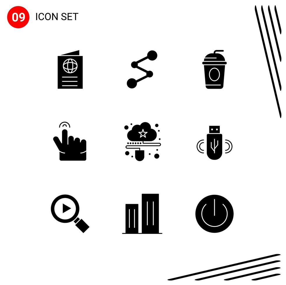 groupe de 9 glyphes solides modernes définis pour le nuage de données crypto monnaie tactile double éléments de conception vectoriels modifiables vecteur