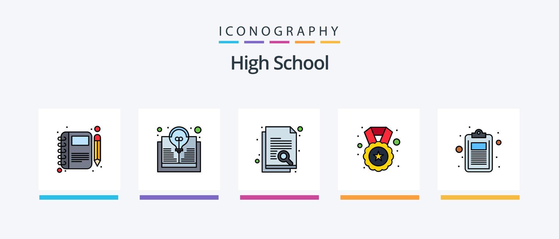 ligne de lycée remplie de 5 packs d'icônes comprenant de la moleskine. orateur. éducation. du son. éducation. conception d'icônes créatives vecteur