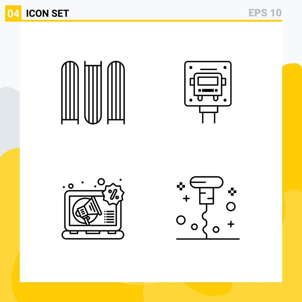 ligne d'interface mobile ensemble de 4 pictogrammes de document marketing bus bouteille publique éléments de conception vectoriels modifiables vecteur