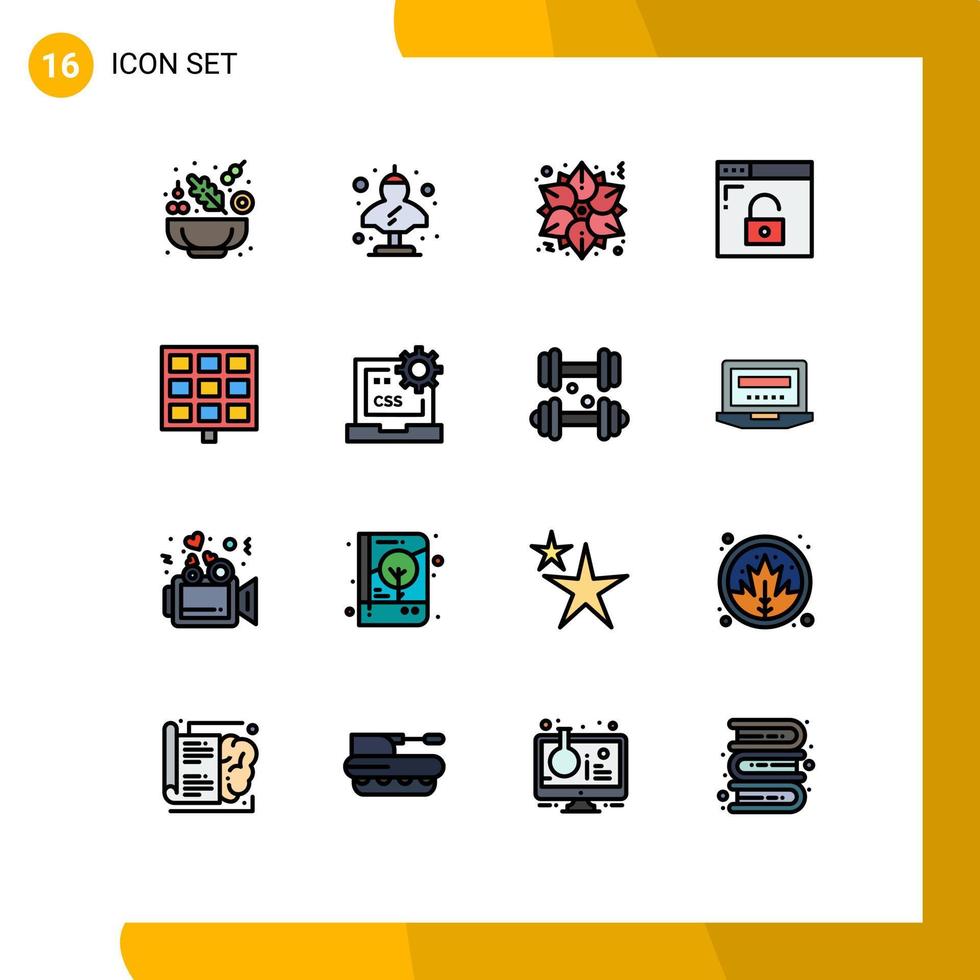 interface mobile ligne remplie de couleurs plates ensemble de 16 pictogrammes d'éléments de conception de vecteur créatifs modifiables de navigateur de confidentialité de noël sécurisé solaire