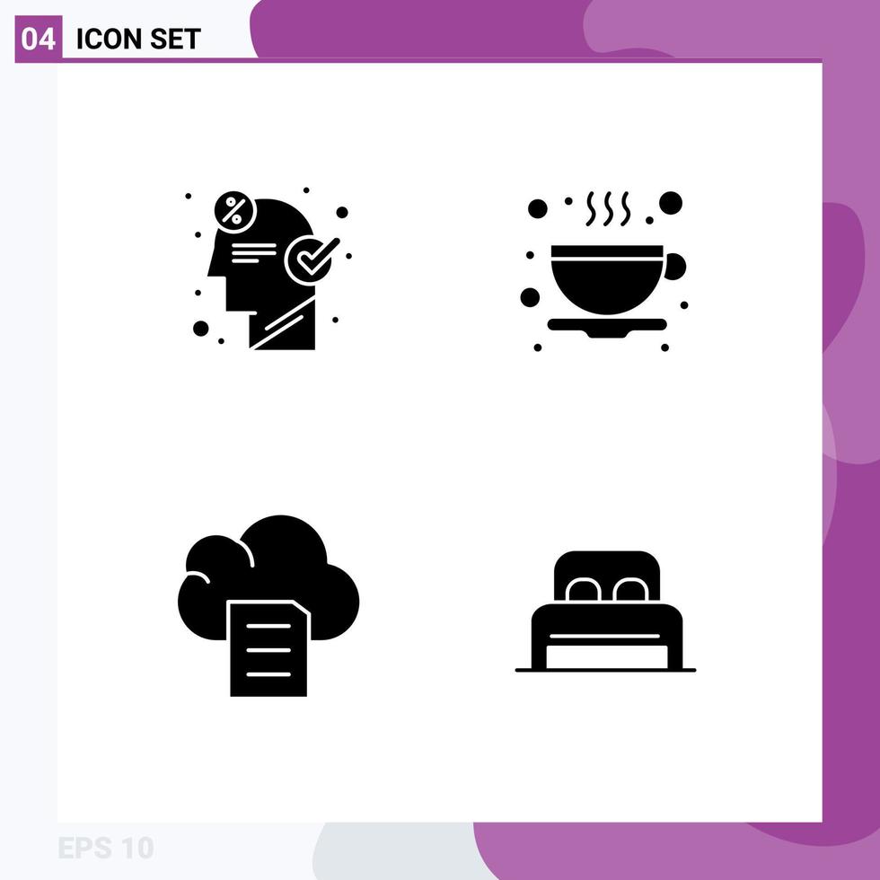 4 icônes créatives signes et symboles modernes d'idée de données cérébrales tasse lit éléments de conception vectoriels modifiables vecteur