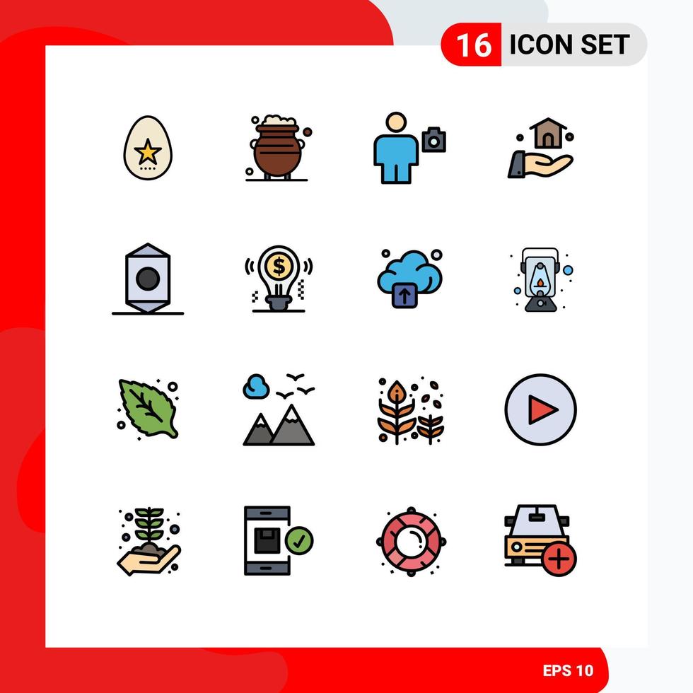 symboles d'icônes universelles groupe de 16 lignes modernes remplies de couleurs plates de bonbons construire de l'argent éléments de conception vectoriels créatifs modifiables par l'homme vecteur