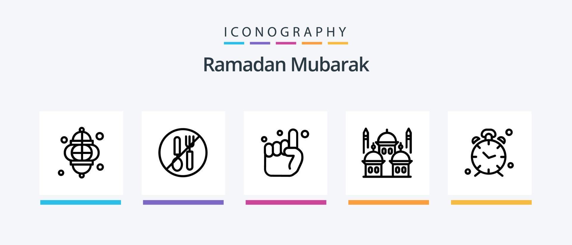 pack d'icônes ramadan line 5, y compris musulman. prier. lune. assiette. assiette. conception d'icônes créatives vecteur