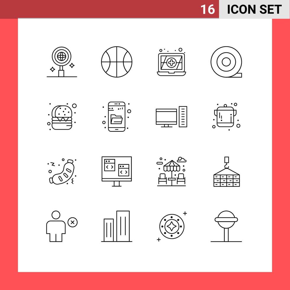 16 icônes créatives signes et symboles modernes de recherche de burger informatique pc explorer des éléments de conception vectoriels modifiables vecteur