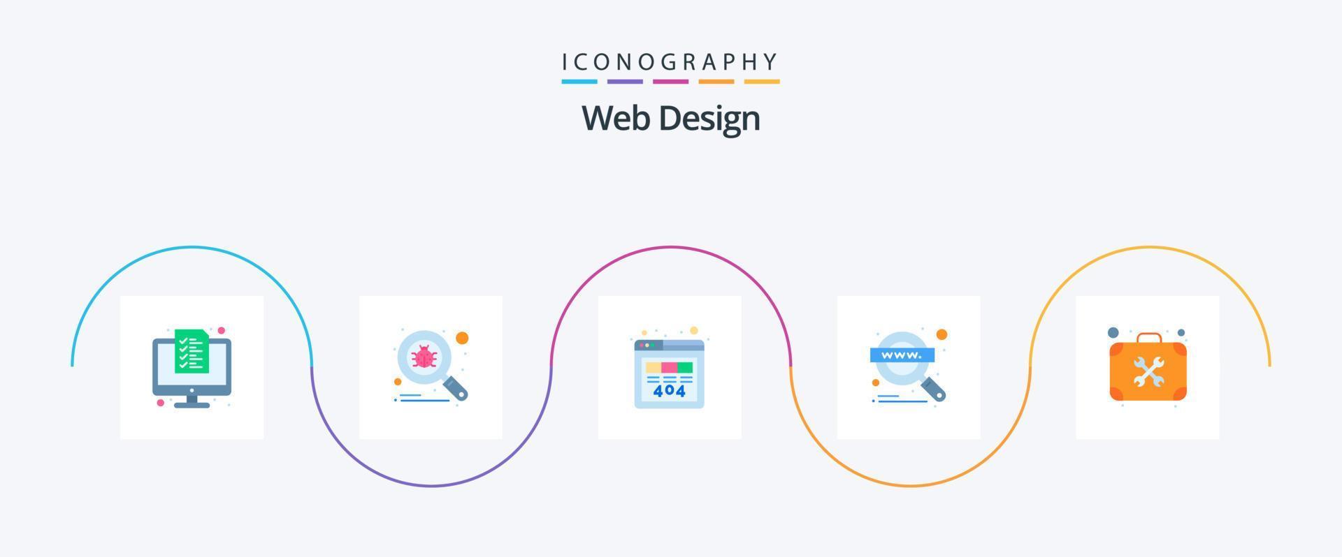 pack d'icônes plat 5 de conception web, y compris le boîtier. rechercher dans le monde entier. virus. loupe. serveur vecteur