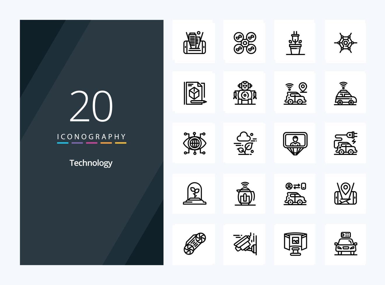 20 icône de contour de la technologie pour la présentation vecteur