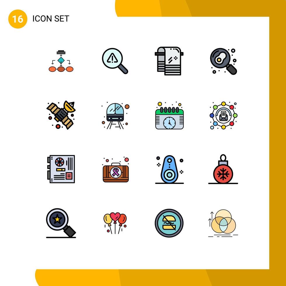 interface mobile ligne remplie de couleurs plates ensemble de 16 pictogrammes de recherche de cuisson pan essuyant des éléments de conception vectoriels créatifs modifiables à sec vecteur