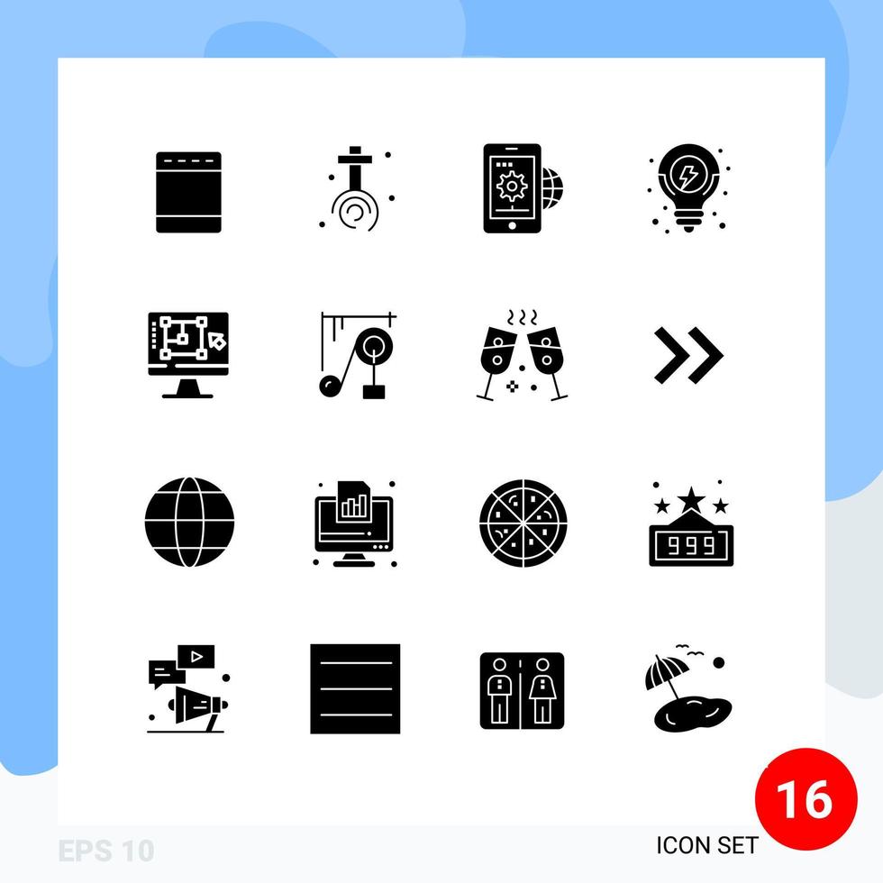 ensemble moderne de 16 pictogrammes de glyphes solides de solution de référencement informatique paramètres de référencement d'entreprise éléments de conception vectoriels modifiables vecteur