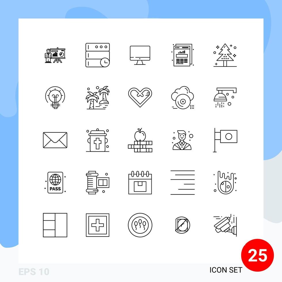 ensemble moderne de 25 lignes pictogramme de célébration d'événement surveiller les données de statistiques Web éléments de conception vectoriels modifiables vecteur