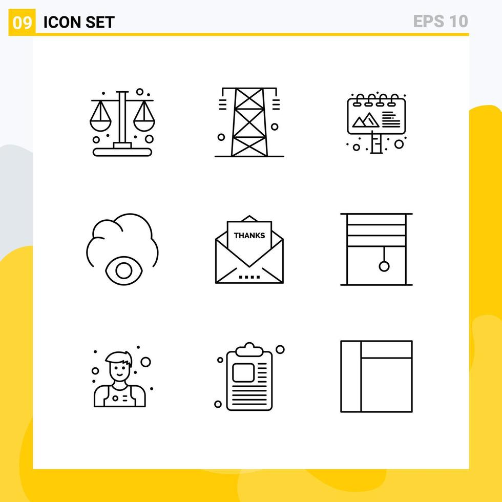 groupe de 9 contours signes et symboles pour message enveloppe tour dieu nuage éléments de conception vectoriels modifiables vecteur