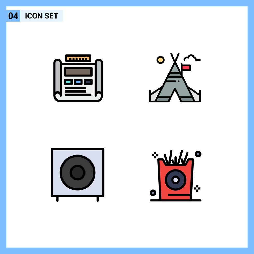 ensemble de 4 symboles d'icônes d'interface utilisateur modernes signes pour blueprint basse dessin tente électronique éléments de conception vectoriels modifiables vecteur