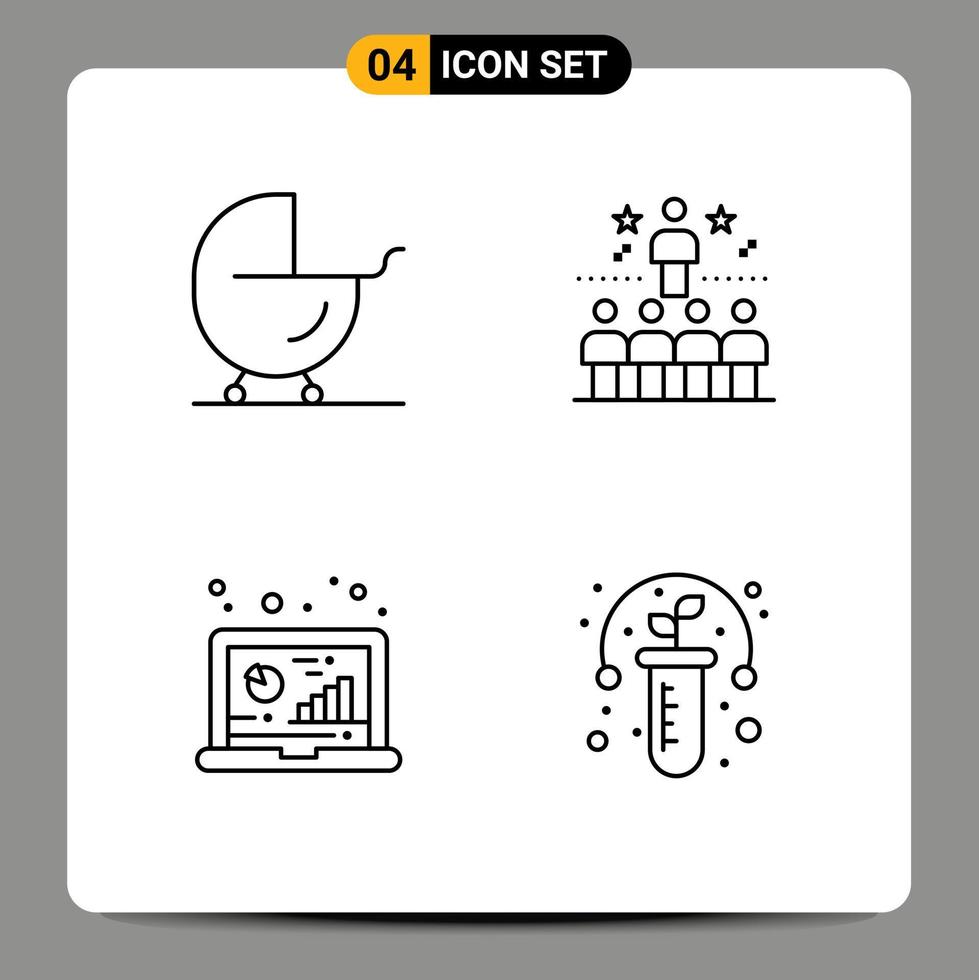 ligne d'interface mobile ensemble de 4 pictogrammes d'analyse de bébé landau étoiles éléments de conception vectoriels modifiables par ordinateur vecteur
