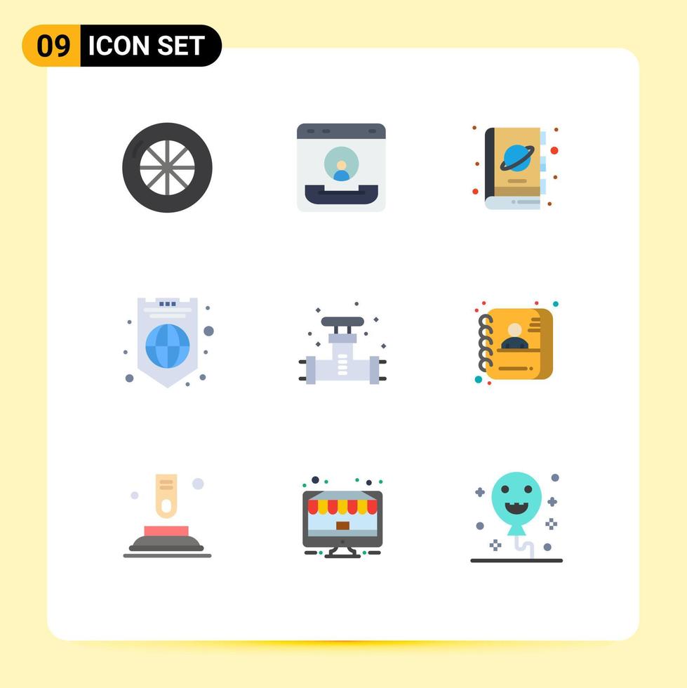 groupe de 9 signes et symboles de couleurs plates pour la protection de la fiction du bouclier de plombier éléments de conception vectoriels modifiables mondiaux vecteur