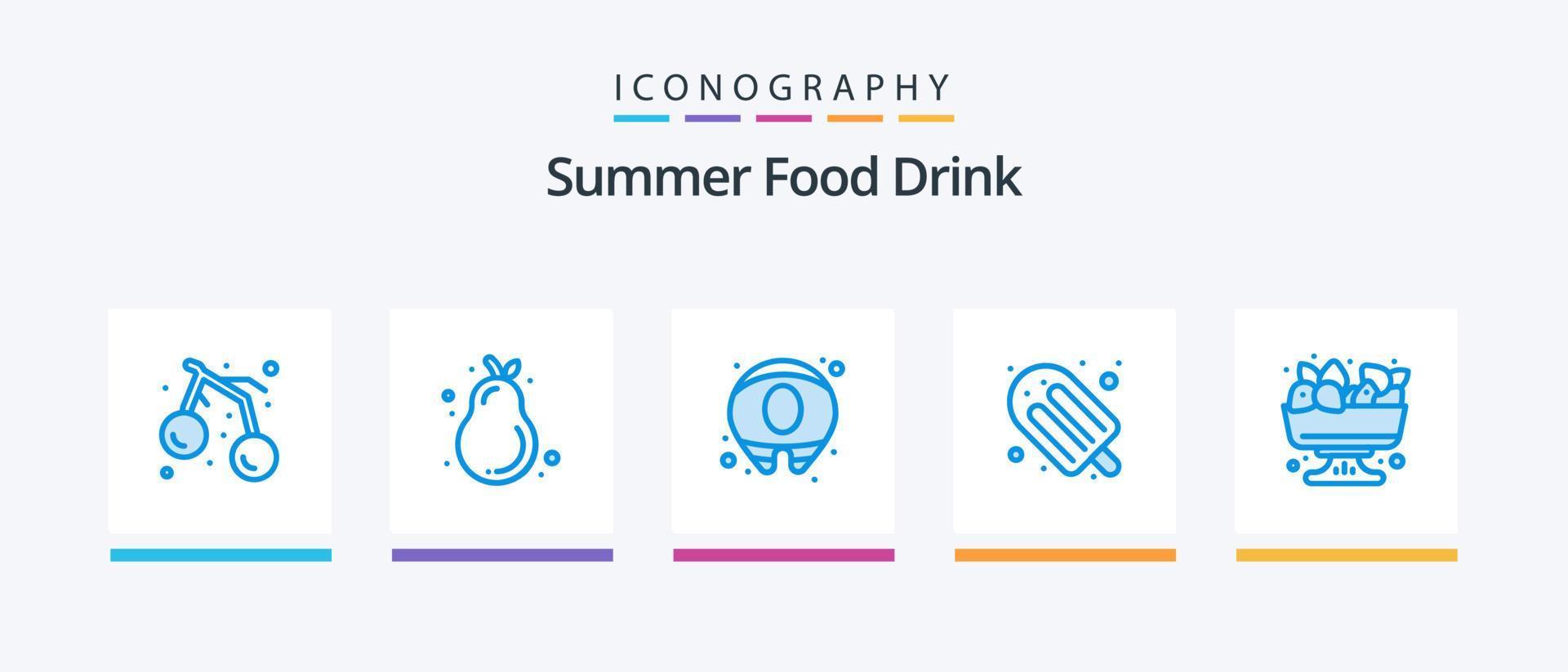 pack d'icônes bleu 5 boissons alimentaires d'été comprenant des fruits. baie. l'été. glace. vacances. conception d'icônes créatives vecteur