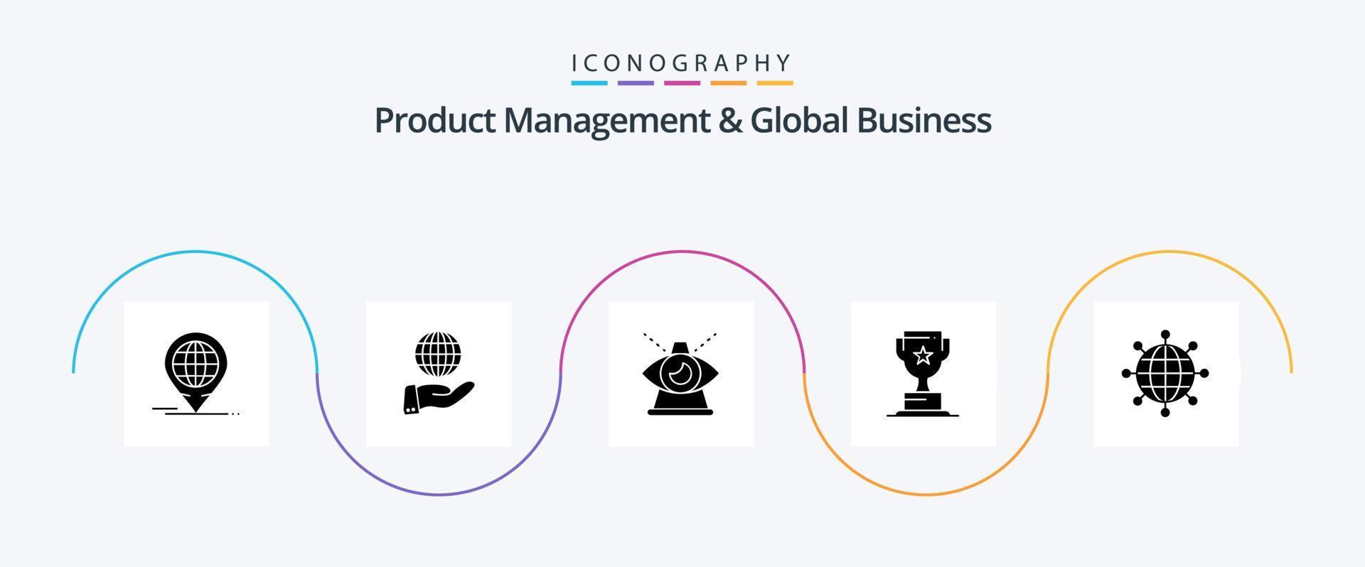 gestion des produits et pack d'icônes de glyphe 5 d'affaires mondiales, y compris les affaires. Entreprise. Entreprise. Coupe. Providence vecteur