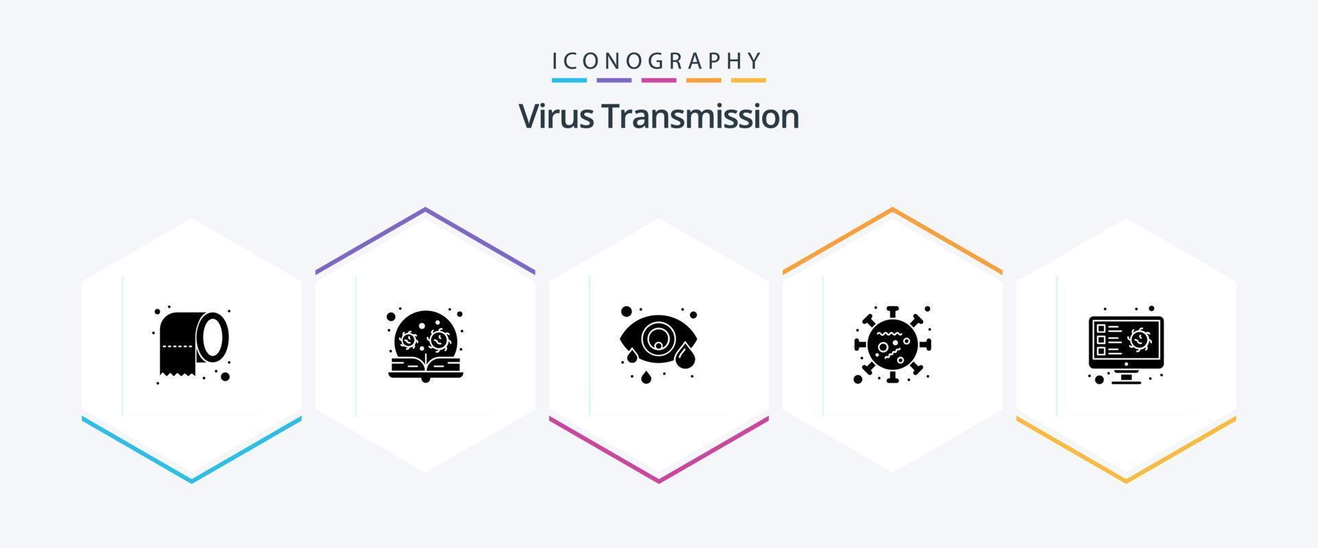 transmission de virus pack d'icônes de 25 glyphes, y compris le dépistage. vie. conjonctivite. virus. virus vecteur