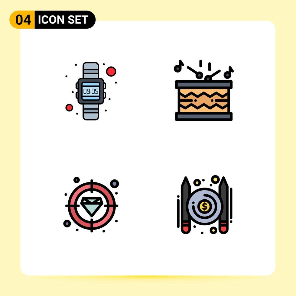 symboles d'icônes universels groupe de 4 couleurs plates modernes de la finance numérique montre la musique cible éléments de conception vectoriels modifiables vecteur