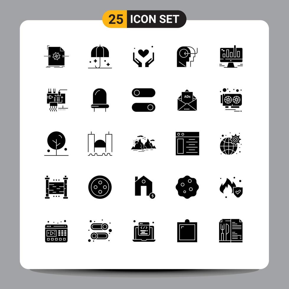 interface mobile glyphe solide ensemble de 25 pictogrammes de parasol de tête d'entreprise enseignant des éléments de conception vectoriels modifiables par la mère vecteur