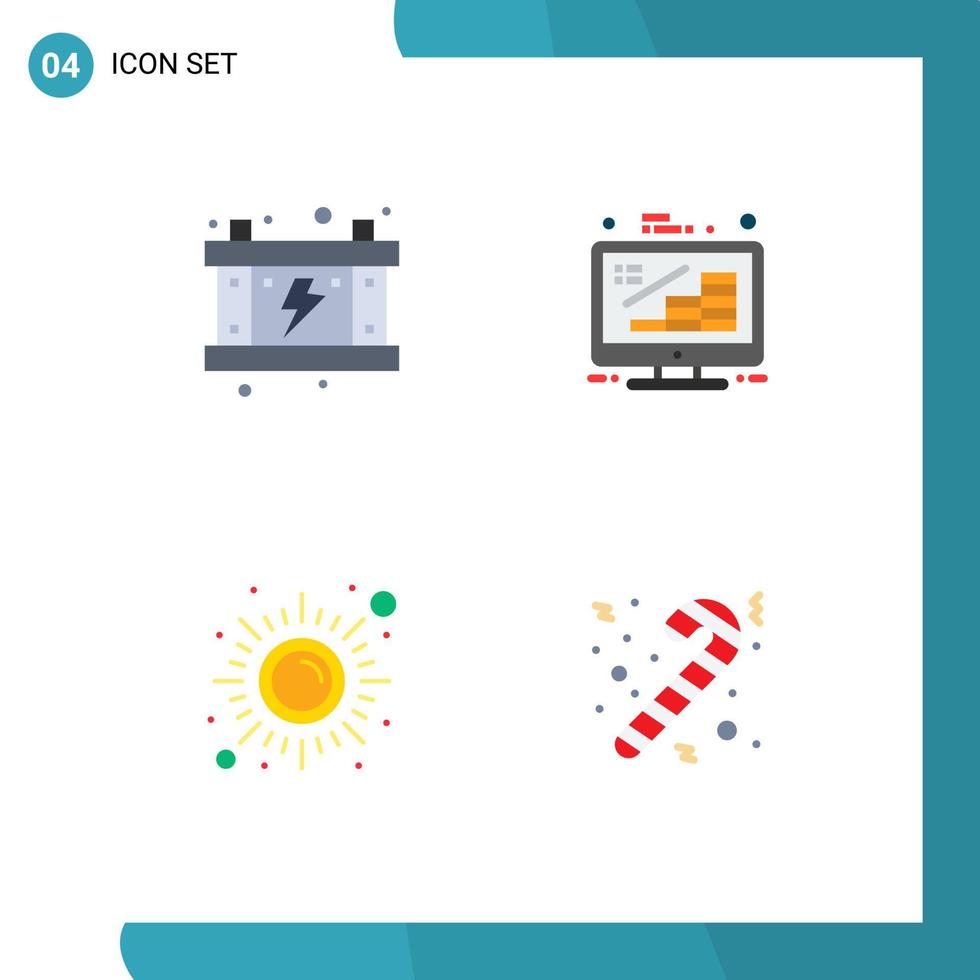4 icônes plates vectorielles thématiques et symboles modifiables de l'électricité fitness batterie finance méditation éléments de conception vectoriels modifiables vecteur