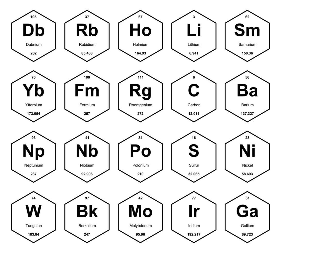 20 tableau préodique de la conception du pack d'icônes d'éléments vecteur