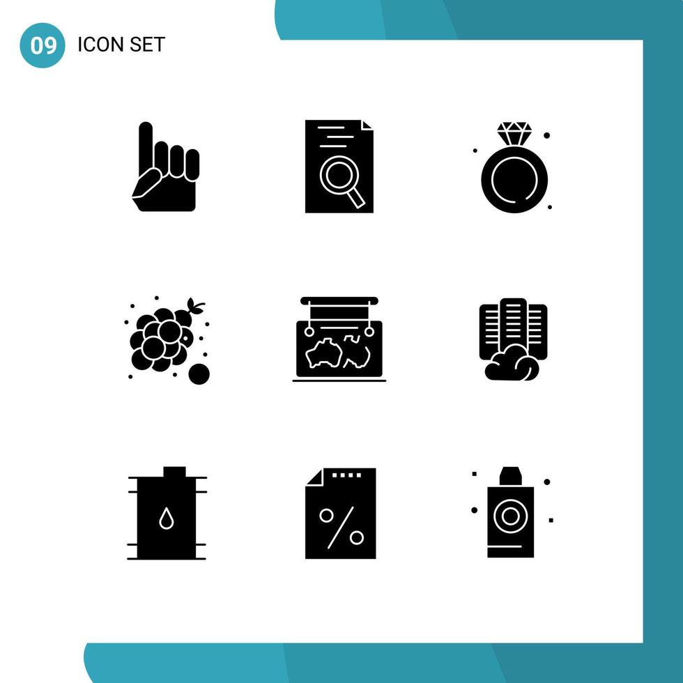 pack d'icônes vectorielles stock de 9 signes et symboles de ligne pour la carte été bijoux raisins éléments de conception vectoriels modifiables vecteur