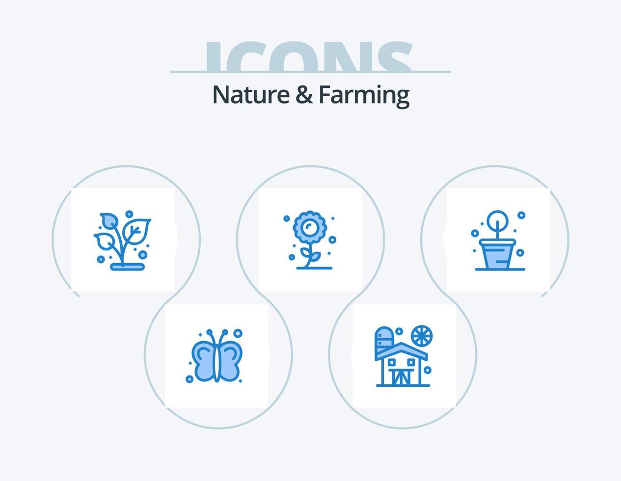 pack d'icônes bleues nature et agriculture 5 conception d'icônes. plante. tournesol. se développer. plante. agriculture vecteur