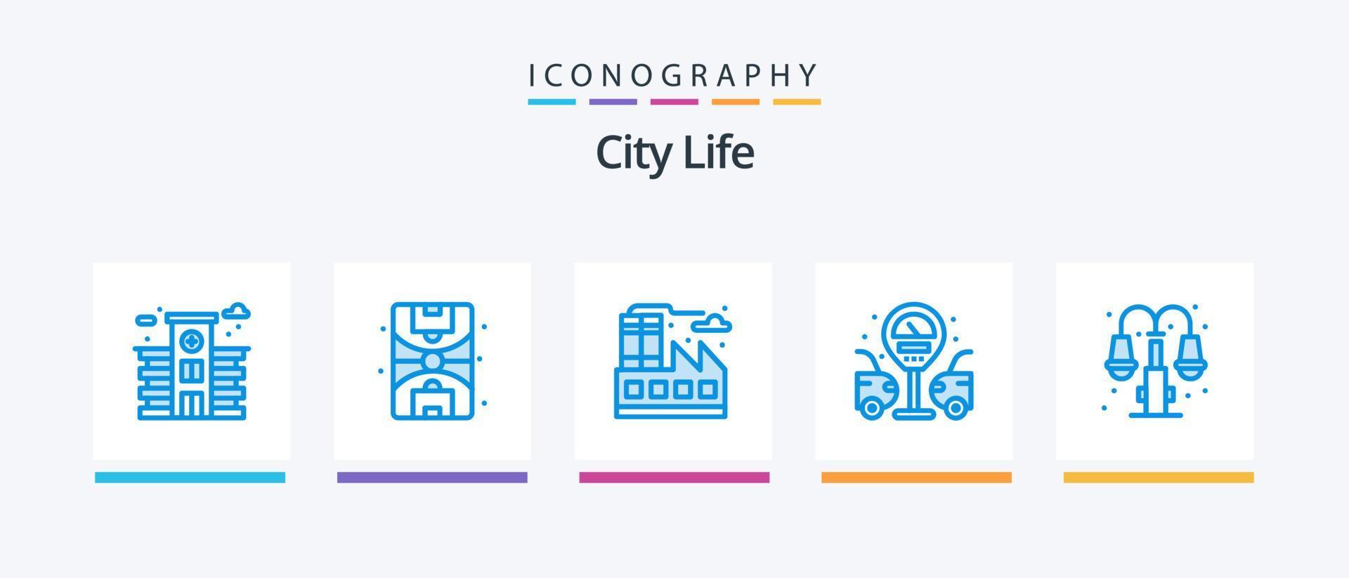 pack d'icônes bleues de la vie urbaine 5 comprenant. grumeau. usine. lumière. ville. conception d'icônes créatives vecteur