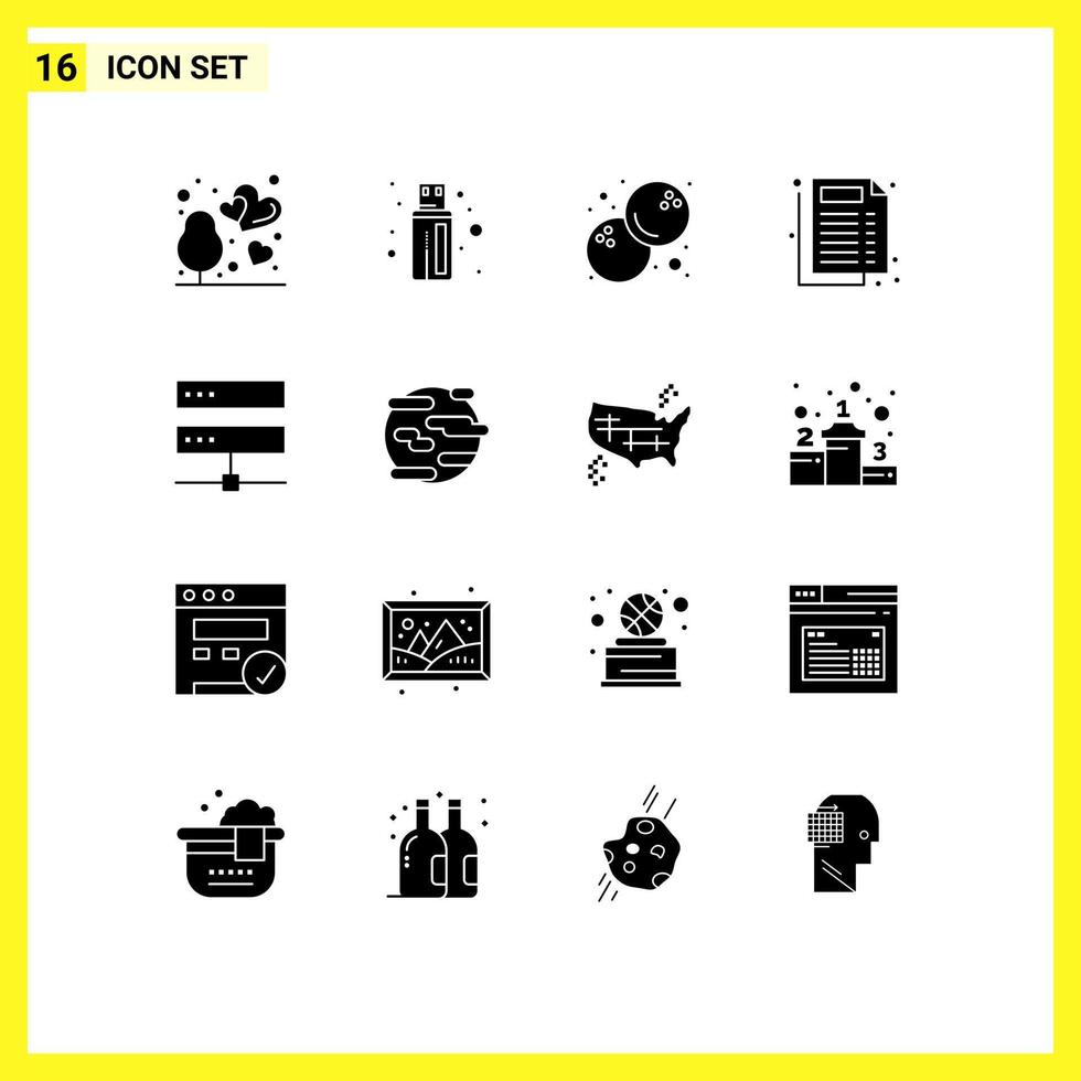 16 icônes créatives signes et symboles modernes des éléments de conception vectoriels modifiables de document de base de données alimentaire numérique de réseau vecteur