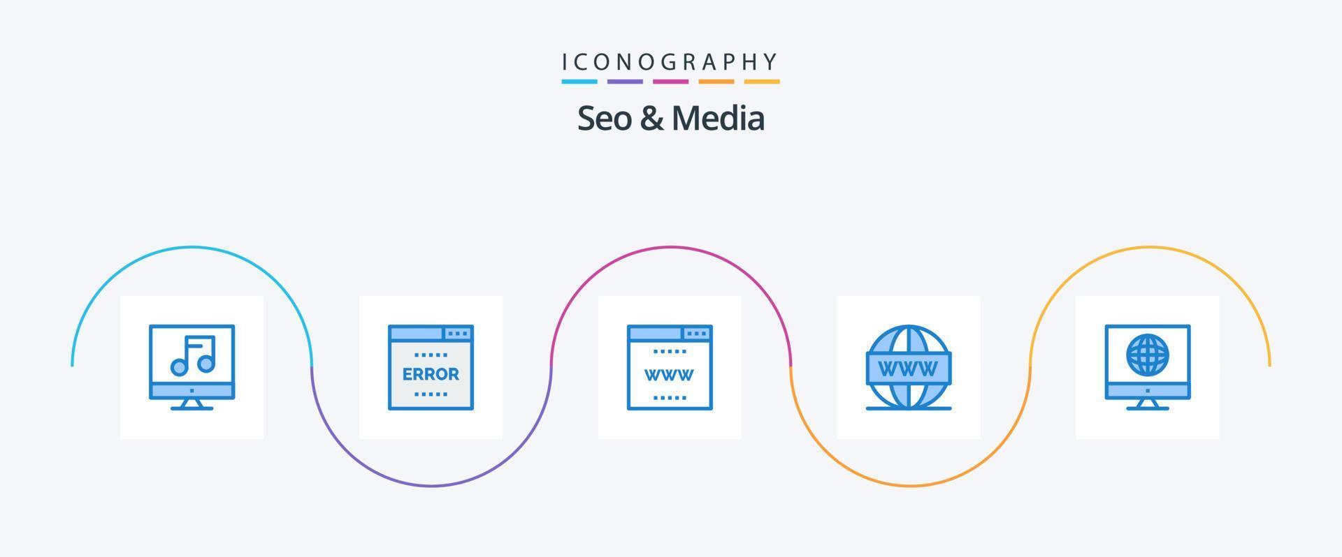 pack d'icônes seo et media blue 5, y compris le web. recherche. recherche. médias. placer vecteur