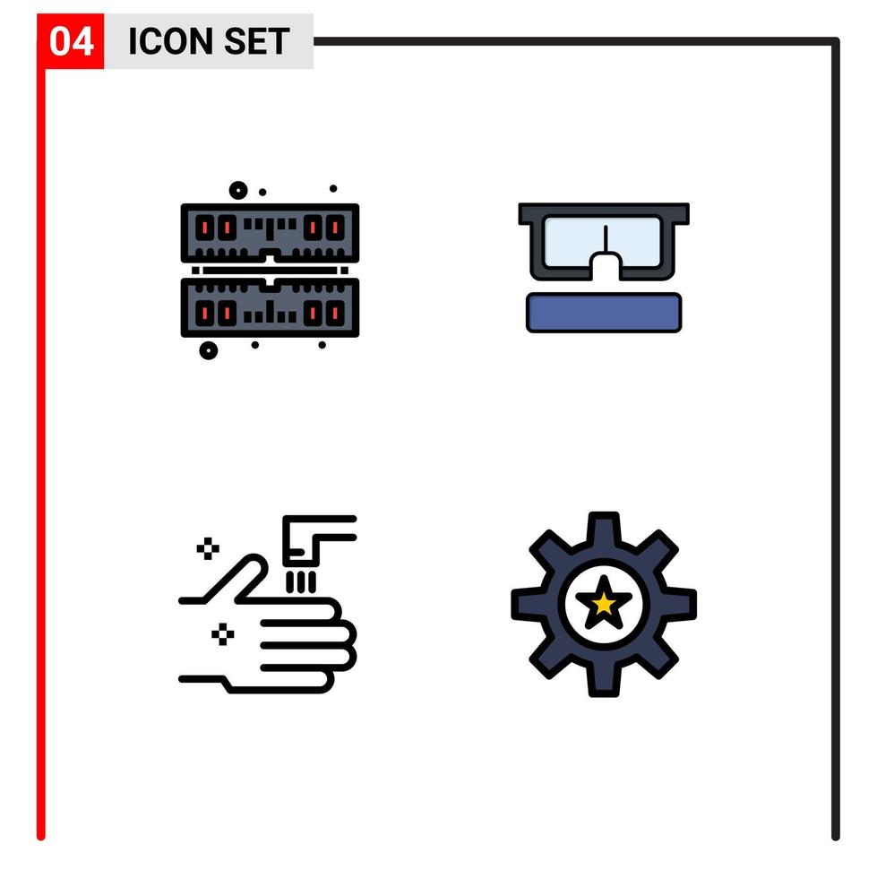 interface utilisateur pack de 4 couleurs plates de base remplies d'éléments de conception vectoriels modifiables de l'œil virtuel de la main de l'ordinateur vecteur