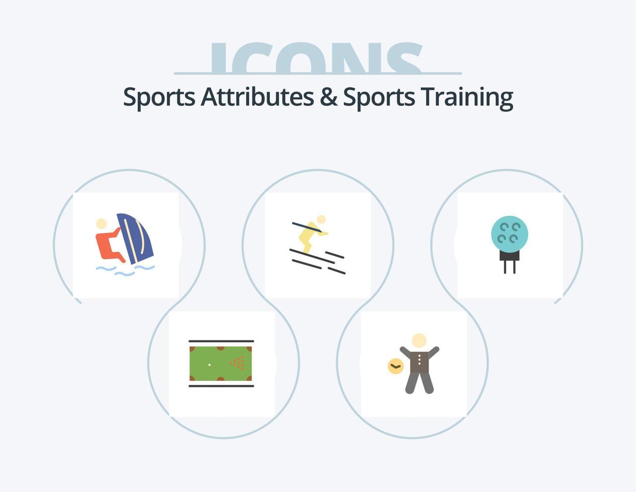 attributs sportifs et entraînement sportif pack d'icônes plat 5 conception d'icônes. ski. activité. santé. sport. l'eau vecteur