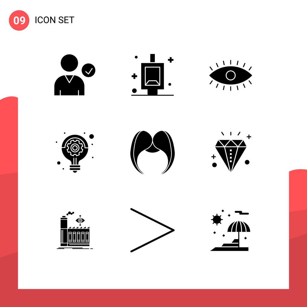 ensemble de 9 symboles d'icônes d'interface utilisateur modernes signes pour les éléments de conception vectoriels modifiables de stratégie de montre de moustache de hipster masculin vecteur