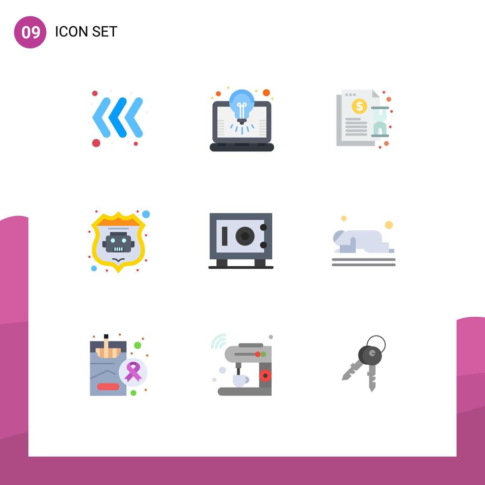 groupe de 9 couleurs plates modernes définies pour le dépôt en toute sécurité éléments de conception vectoriels modifiables web internet bot vecteur