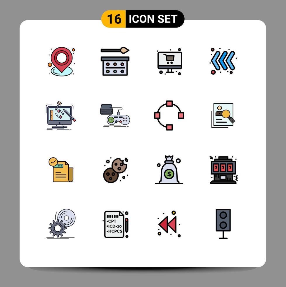 groupe de 16 lignes remplies de couleurs plates modernes définies pour le clavier d'ingénierie ombre à paupières flèche magasin éléments de conception vectoriels créatifs modifiables vecteur