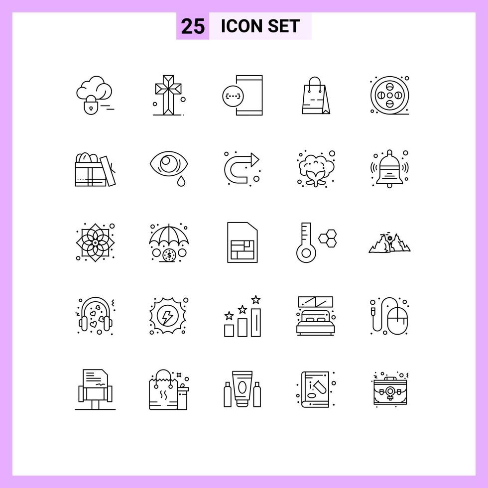 pack de 25 lignes créatives d'éléments de conception vectoriels modifiables de sac de marché de codage de magasin d'art vecteur